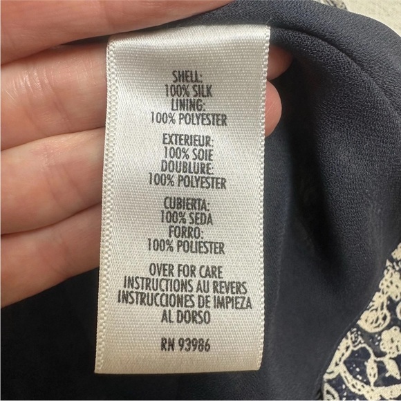 Vtg 90s Casual Corner 100% Silk Midi Dress Empire Waist Navy Beige Floral Size 6 - Picture 8 of 13